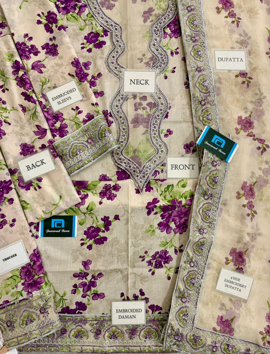 Printed Patch Emb Lawn 3 Piece Unstitched Suit MPT-2905-B- 45 - Summer Collection