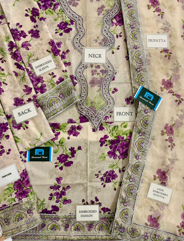 Printed Patch Emb Lawn 3 Piece Unstitched Suit MPT-2905-B- 45 - Summer Collection