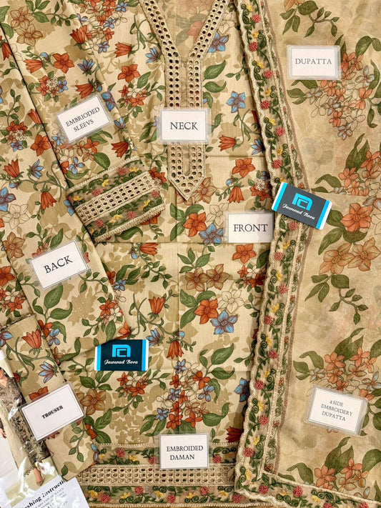 Printed Patch Emb Lawn 3 Piece Unstitched Suit BL-UF-4339-B - Summer Collection