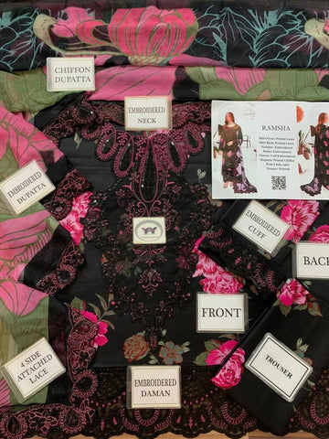 Ramsha Printed Patch Emb Lawn 3 Piece Unstitched Suit MBL-MPT-2749- Summer Collection
