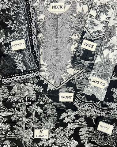 Printed Patch Emb Lawn 3 Piece Unstitched Suit MBL-MPT-2608-B-25 - Summer Collection