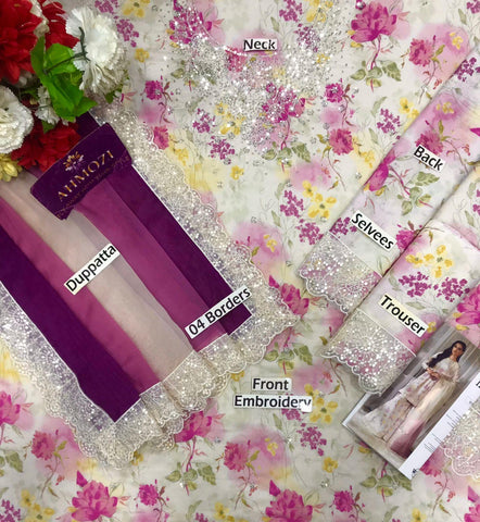 Printed Patch Emb Lawn 3 Piece Unstitched Suit MPT-2905-B- 32- Summer Collection