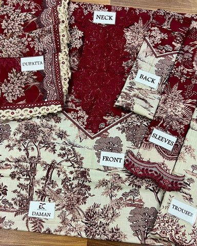 Printed Patch Emb Lawn 3 Piece Unstitched Suit MBL-MPT-2608-B-25 - Summer Collection