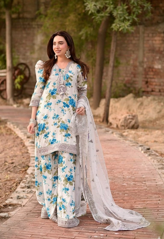 Printed Patch Emb Lawn 3 Piece Unstitched Suit ACL-EID-01-B - Summer Collection