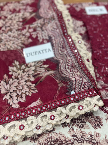 Printed Patch Emb Lawn 3 Piece Unstitched Suit MBL-MPT-2608-B-25 - Summer Collection