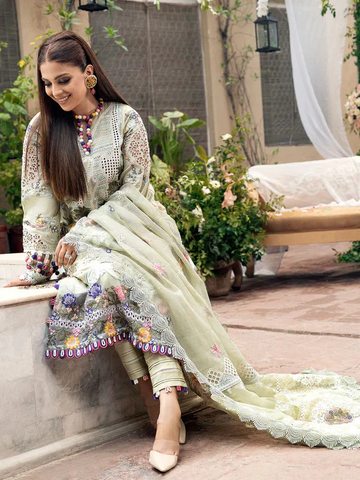 Maryam Hussain - 3PC (Unstitched) Heavy Embroidered Chikenkari Work - F8