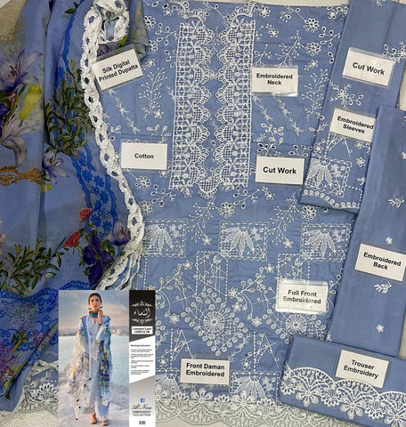 Alhaam - 3PC Lawn Unstitched Heavily Embroiderey Suit