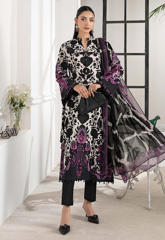 Printed Patch Emb Lawn 3 Piece Unstitched Suit MBL-MPT-2704-B-25 - Summer Collection