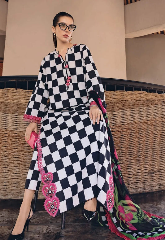 Printed Patch Emb Lawn 3 Piece Unstitched Suit MPT-2906-B-25 - Summer Collection