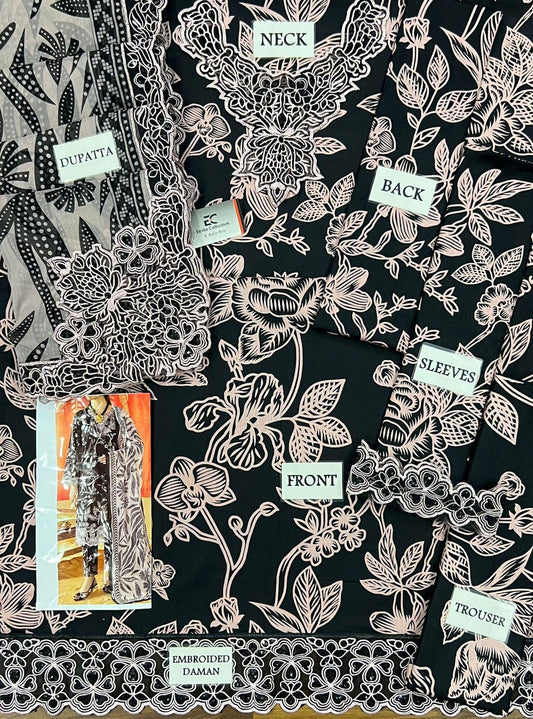 Printed Patch Emb Lawn 3 Piece Unstitched Suit MPT-2905-B- 38- Summer Collection