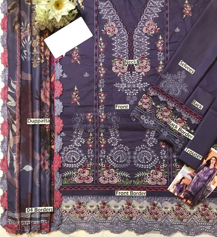 JADE - 3PC Lawn Unstitched Heavily Embroiderey Suit - F2