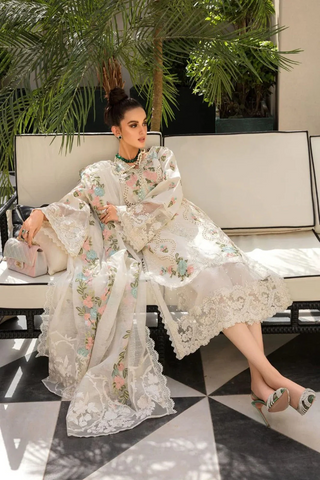 Crimson - 3PC (Unstitched) Heavy Embroidered Chikenkari Work With Organza Embroidered Dupatta - F5