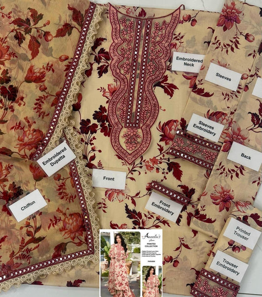 Printed Patch Emb Lawn 3 Piece Unstitched Suit MPT-2905-B- 42- Summer Collection