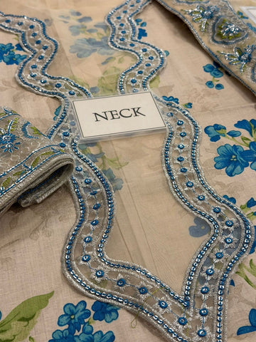 Printed Patch Emb Lawn 3 Piece Unstitched Suit ACL-EID-01-B - Summer Collection