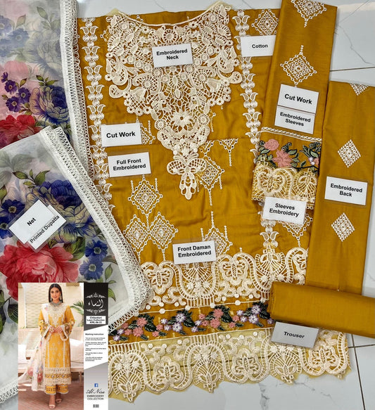 Alhaam - 3PC Lawn Unstitched Heavily Embroiderey Suit