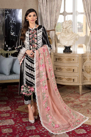Crimson - 3PC (Unstitched) Heavy Embroidered Chikenkari Work - F7