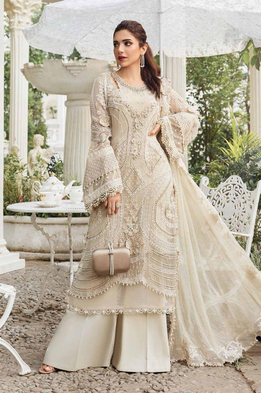 Maria B Embroidered 3PC Pure Shiffon Unstitched Wedding Collection MB-01