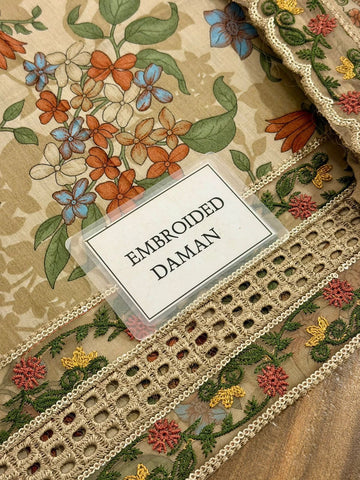 Printed Patch Emb Lawn 3 Piece Unstitched Suit BL-UF-4339-B - Summer Collection