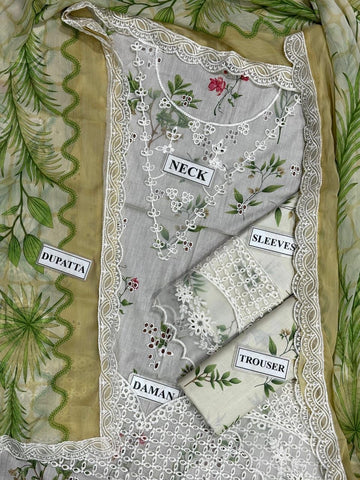 SARDINIA - 3PC Lawn Chikenkari Embroiderey Unstitched Suit - F4