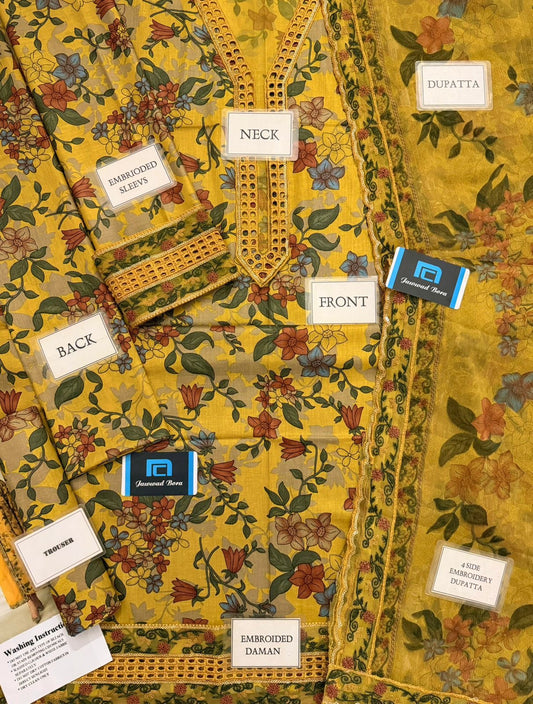 Printed Patch Emb Lawn 3 Piece Unstitched Suit BL-UF-4340-B - Summer Collection