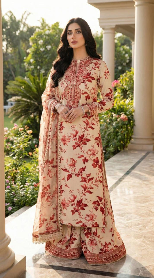 Printed Patch Emb Lawn 3 Piece Unstitched Suit MPT-2905-B- 42- Summer Collection