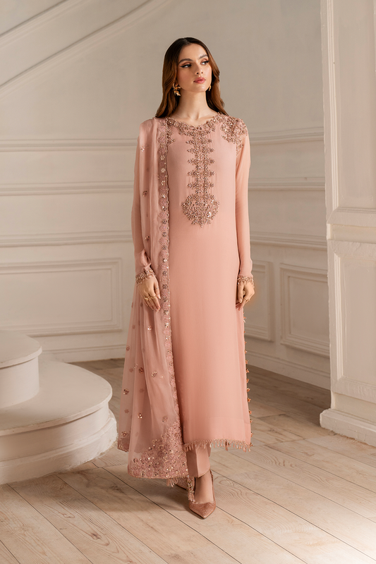 Iznik Shiffon Embroidered 3PC Unstitched Suit Pink - IZ01