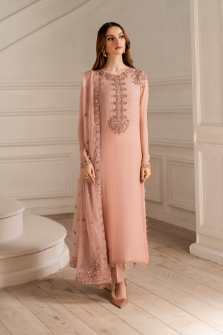 Iznik Shiffon Embroidered 3PC Unstitched Suit Pink - IZ01
