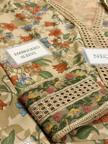 Printed Patch Emb Lawn 3 Piece Unstitched Suit BL-UF-4339-B - Summer Collection