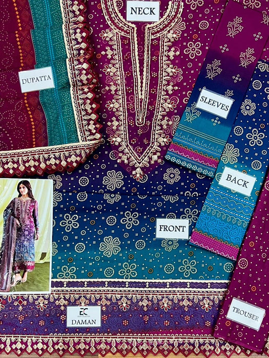 Printed Patch Emb Lawn 3 Piece Unstitched Suit NL-NP-700 - Summer Collection