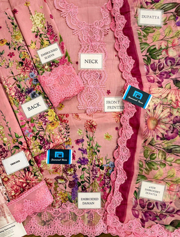 Printed Patch Emb Lawn 3 Piece Unstitched Suit MPT-2905-B- 32- Summer Collection