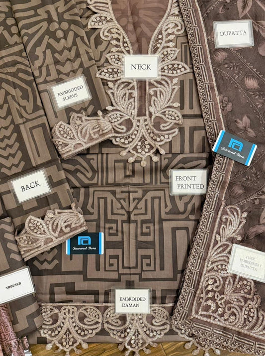 Printed Patch Emb Lawn 3 Piece Unstitched Suit MPT-2905-B- 34- Summer Collection