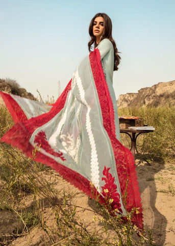 Crimson - 3PC (Unstitched) Heavy Embroidered Chikenkari Work With Khadi Net Embroidered Dupatta - F6