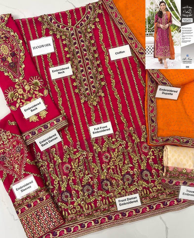 Farah Talib Embroidered 3PC Shiffon Unstitched Wedding Collection FT01