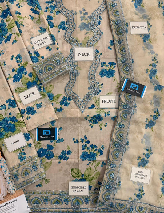 Printed Patch Emb Lawn 3 Piece Unstitched Suit MPT-2905-B- 46- Summer Collection