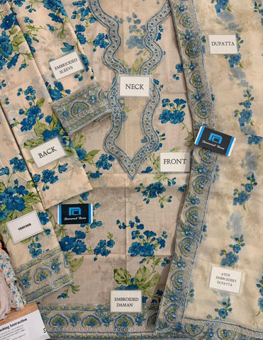 Printed Patch Emb Lawn 3 Piece Unstitched Suit MPT-2905-B- 46- Summer Collection