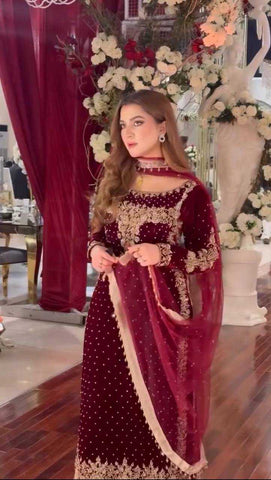 Aneelas Velvet Embroidered 3PC Unstitched Wedding Collection AN-02