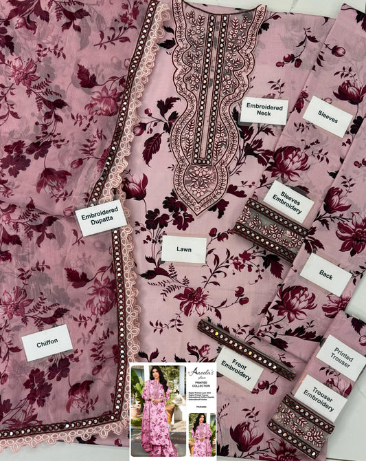 Printed Patch Emb Lawn 3 Piece Unstitched Suit MPT-2905-B- 41- Summer Collection