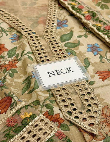 Printed Patch Emb Lawn 3 Piece Unstitched Suit BL-UF-4339-B - Summer Collection