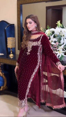 Aneelas Velvet Embroidered 3PC Unstitched Wedding Collection AN-02