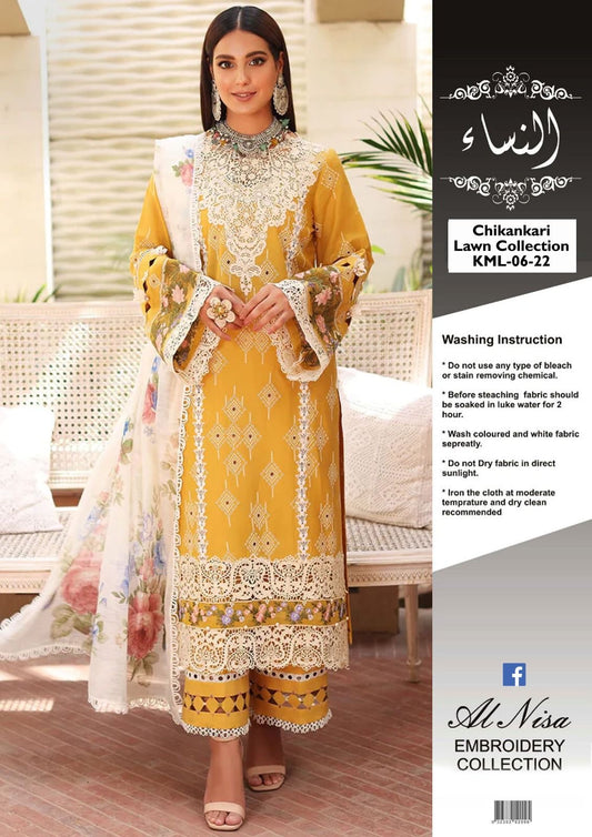 Alhaam - 3PC Lawn Unstitched Heavily Embroiderey Suit