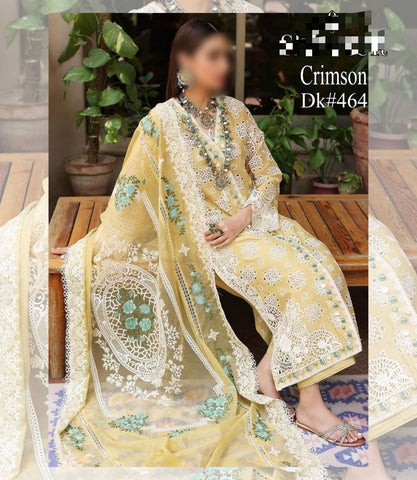 Crimson- 3PC Lawn Unstitched Heavily Embroiderey Suit