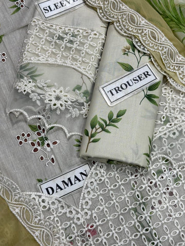 SARDINIA - 3PC Lawn Chikenkari Embroiderey Unstitched Suit - F4