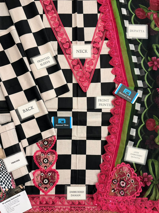 Printed Patch Emb Lawn 3 Piece Unstitched Suit MPT-2906-B-25 - Summer Collection