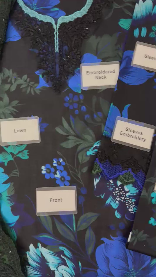 Printed Patch Emb Lawn 3 Piece Unstitched Suit MPT-2905-B- 39- Summer Collection