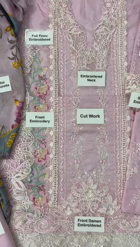 Alhaam - 3PC Lawn Unstitched Heavily Embroiderey Suit